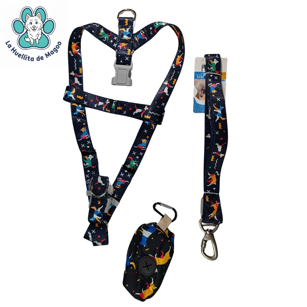 pechera y correa para mascota con estuche para bolsas